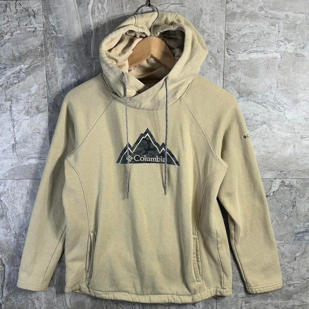 Columbia‎ Hoodie Womens Small Beige Pullover Outdoor Casual Mountain Logo